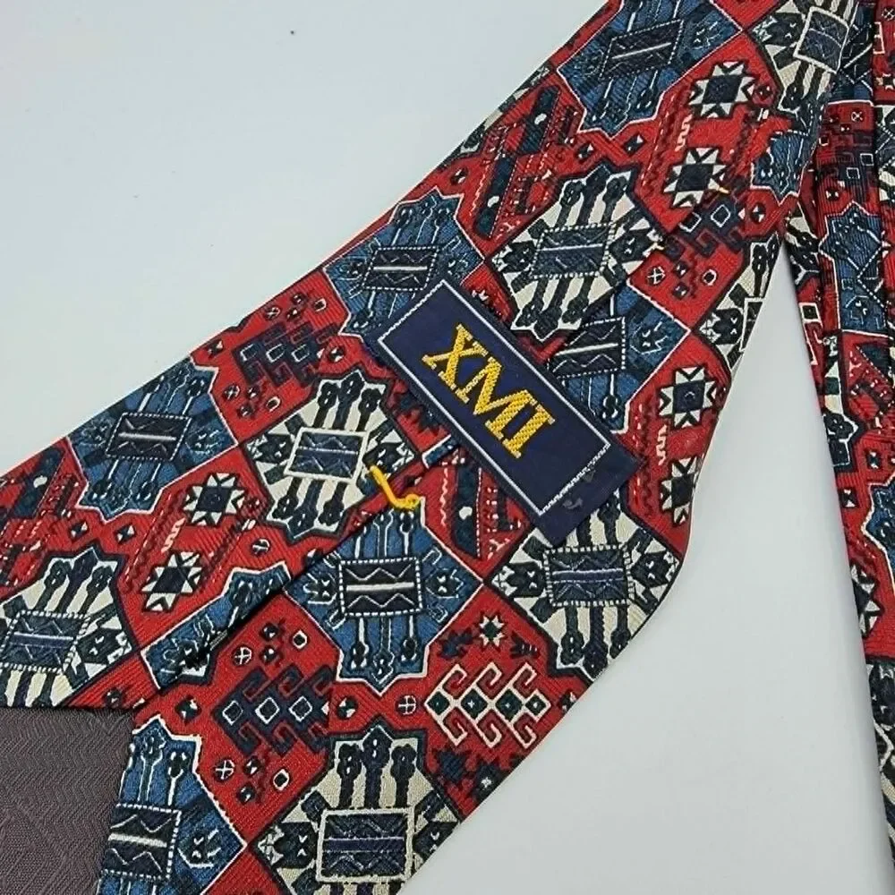 XMI Tie Red Blue Deco Geometric Abstract Stylish Dapper 57 x 4